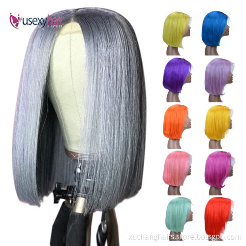 Front Wigs Human Hair Color Bob Wigs for Black Women Red Pink Grey Green Blue Ombre Short Brazilian Hair Transparent Lace Wig